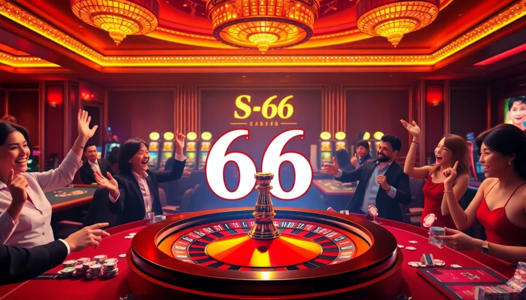 Players enjoying an exciting Số Đỏ 66 casino experience at a vibrant roulette wheel.