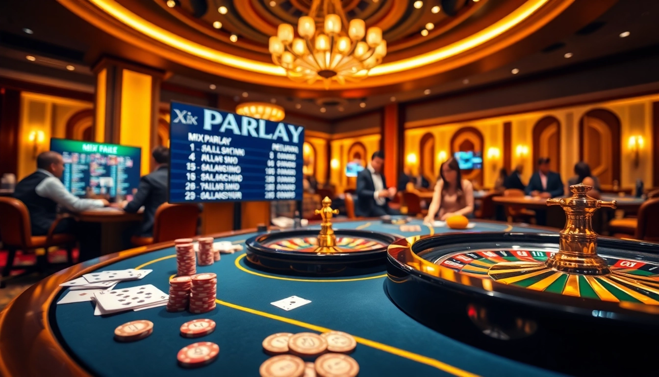 Engaging players at a casino table exploring Mix Parlay betting options with excitement.