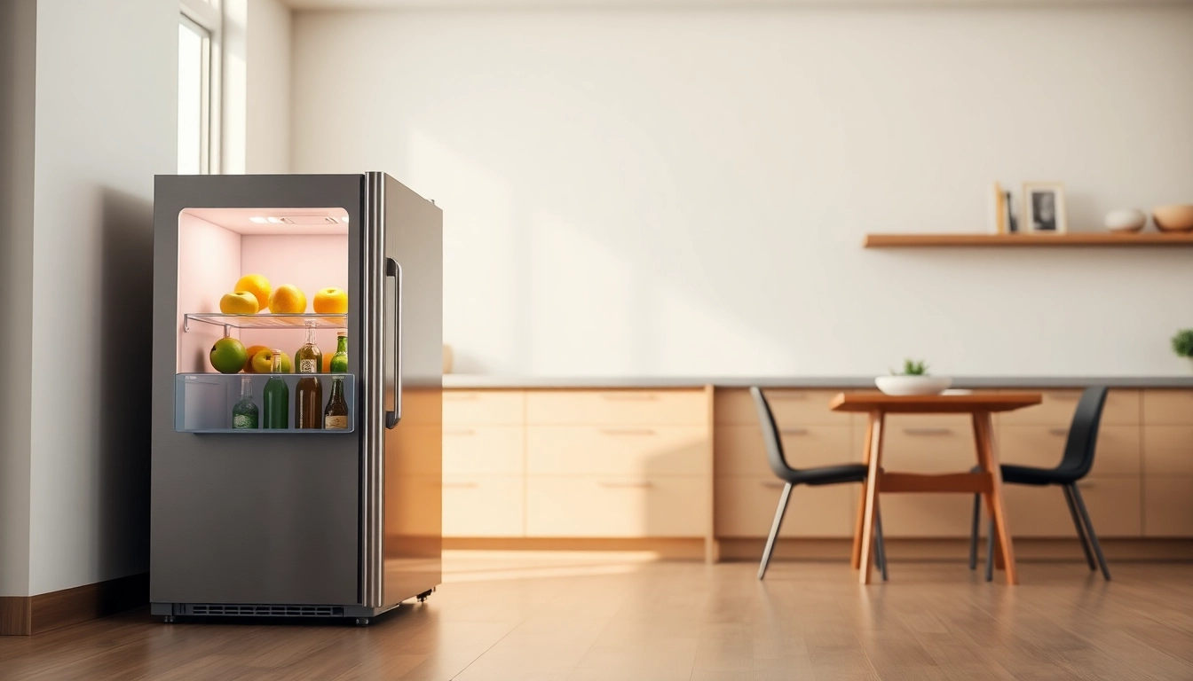 Showcase of an affordable mini fridge and freezer in a modern kitchen space.