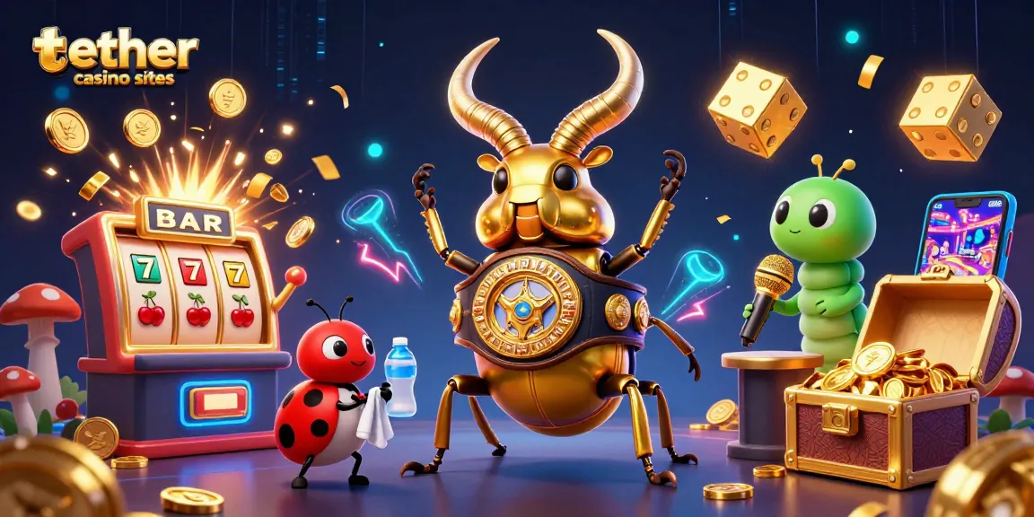 Gioca e vinci nei migliori siti di casinò tether con un'illustrazione accattivante di elementi e personaggi di gioco.