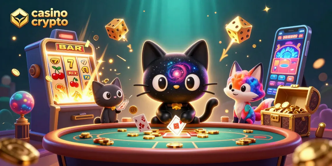Le casino crypto attire avec un chat noir trou noir et un renard nébuleux, illustrant la magie des jeux en ligne.