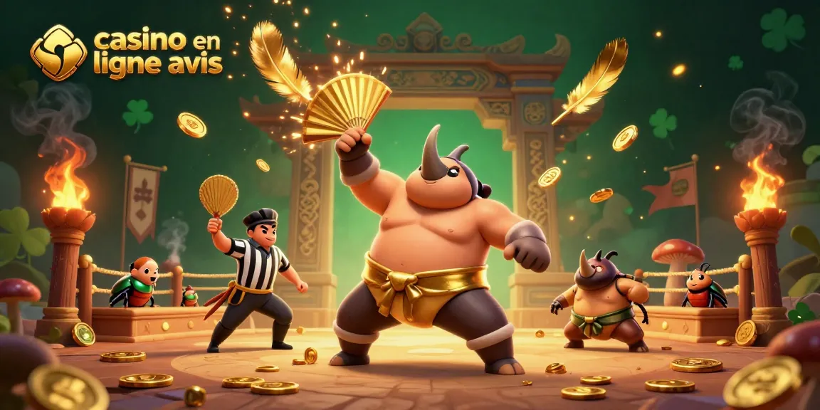 Casino en ligne avis : illustration dynamique d'un combat de sumo entre insectes dans un casino animé.